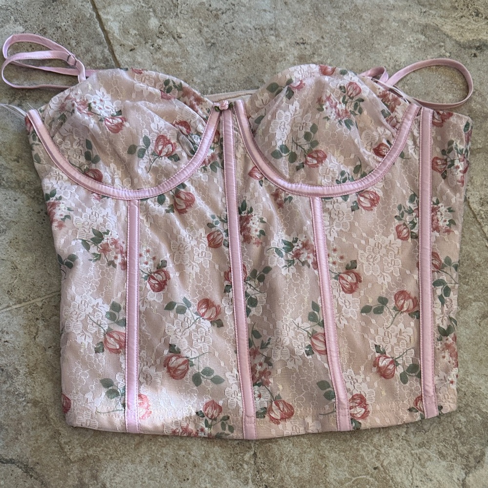 Pretty garbage nwot Floral corset Bustier Top pink size woman’s XL zip straps